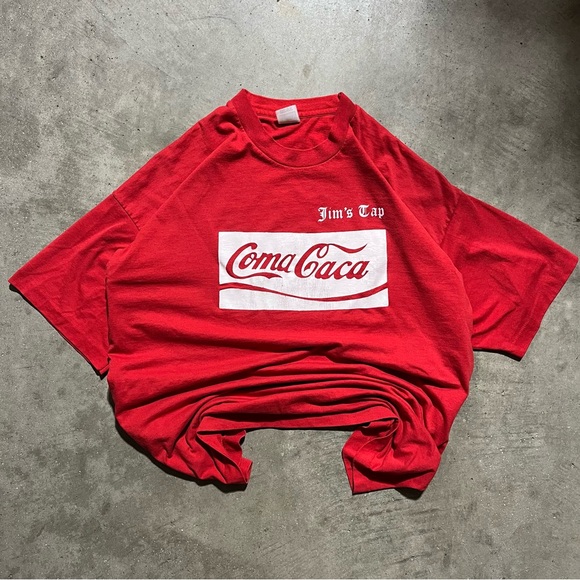 SOLD VTG Coca-Cola x Jim's Tap "Coma Caca" Single-Stitch T-Shirt - Men's XXL - Picture 1 of 7